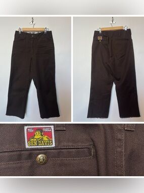 Ben Davis Brown Work Pants Cropped Raw Hem Straight Leg Size 29